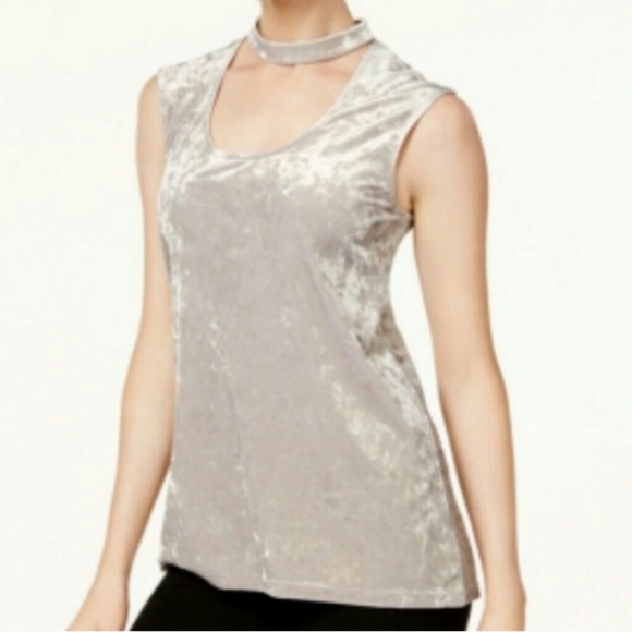 Vince Camuto Tops - Vince Camuto Velvet Choker Top in Dove Metal Sz XL